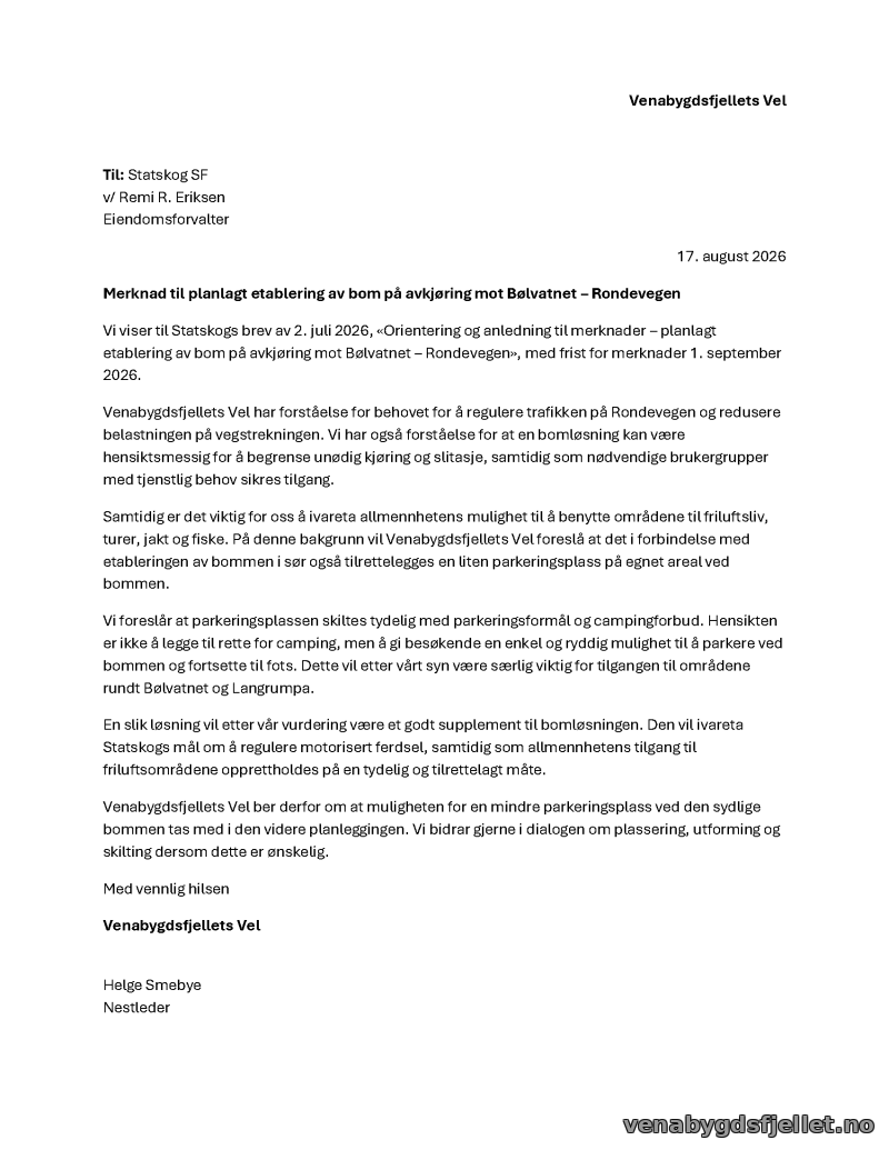 Merknad til bom